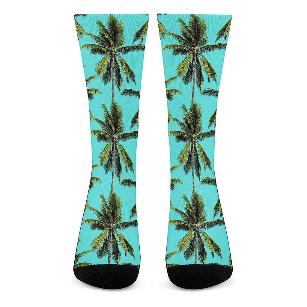 Tropical Palm Tree Pattern Print Crew Socks