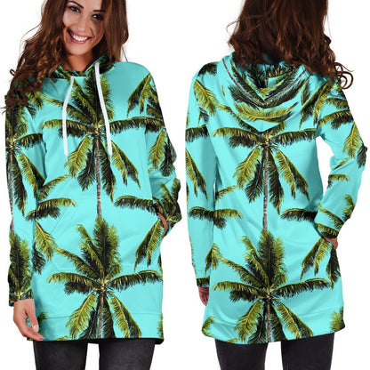 Tropical Palm Tree Pattern Print Hoodie Dress GearFrost