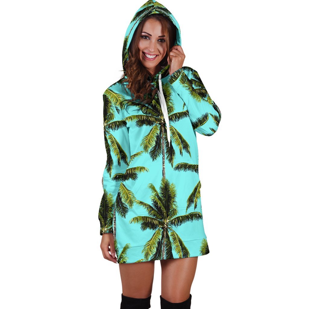 Tropical Palm Tree Pattern Print Hoodie Dress GearFrost