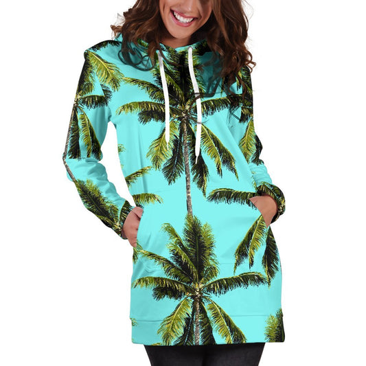 Tropical Palm Tree Pattern Print Hoodie Dress GearFrost