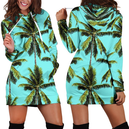 Tropical Palm Tree Pattern Print Hoodie Dress GearFrost