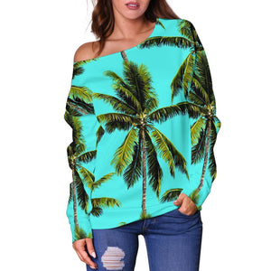 Tropical Palm Tree Pattern Print Off Shoulder Sweatshirt GearFrost