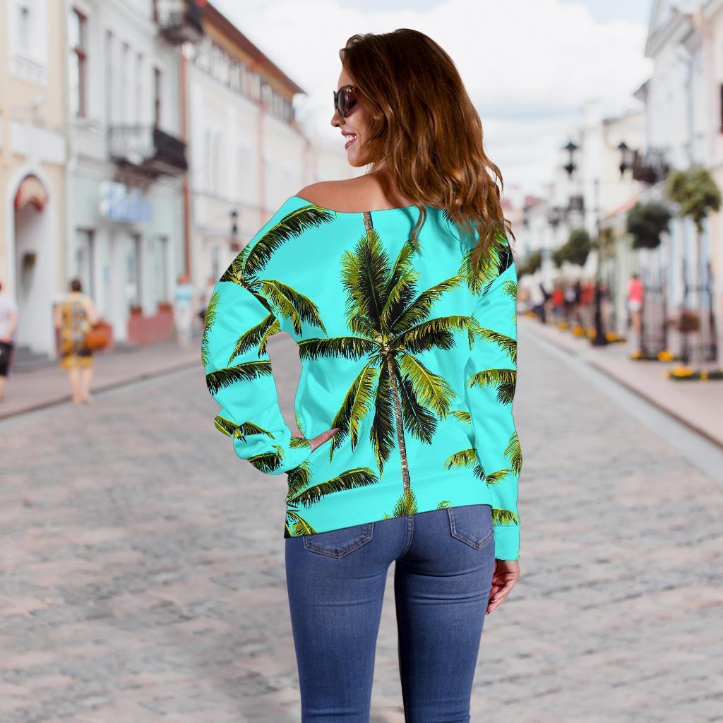 Tropical Palm Tree Pattern Print Off Shoulder Sweatshirt GearFrost