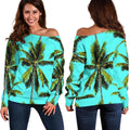 Tropical Palm Tree Pattern Print Off The Shoulder Sweatshirt
