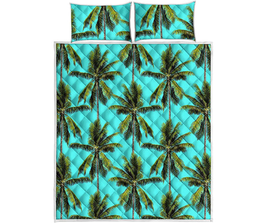 Tropical Palm Tree Pattern Print Quilt Bed Set