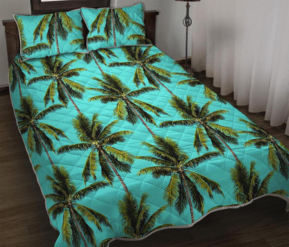 Tropical Palm Tree Pattern Print Quilt Bed Set