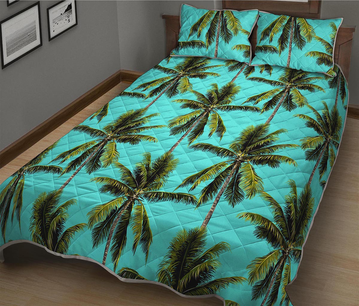 Tropical Palm Tree Pattern Print Quilt Bed Set
