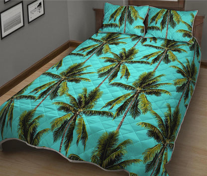 Tropical Palm Tree Pattern Print Quilt Bed Set