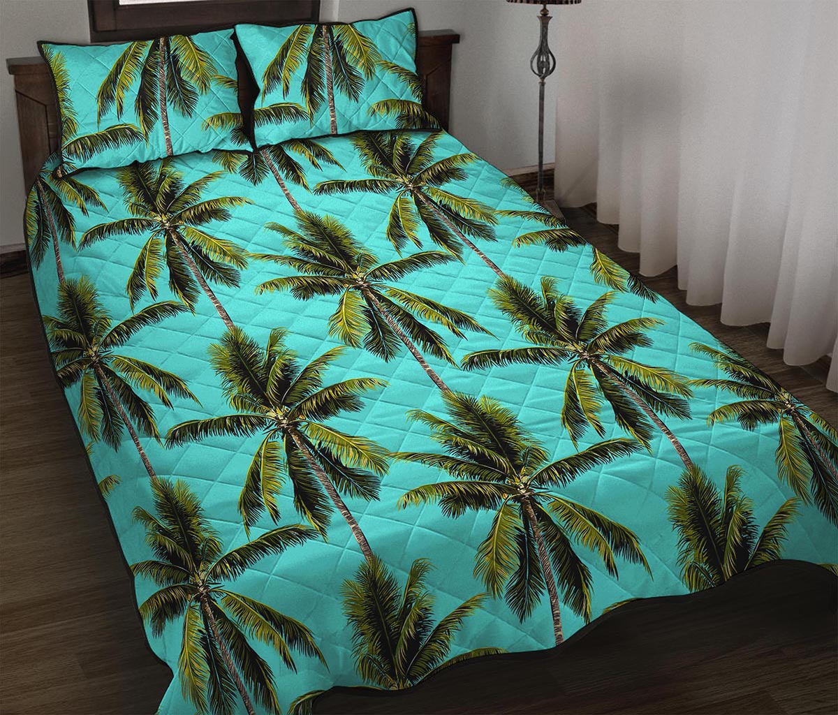 Tropical Palm Tree Pattern Print Quilt Bed Set
