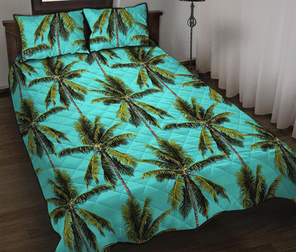 Tropical Palm Tree Pattern Print Quilt Bed Set
