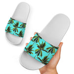 Tropical Palm Tree Pattern Print White Slide Sandals