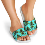 Tropical Palm Tree Pattern Print White Slide Sandals