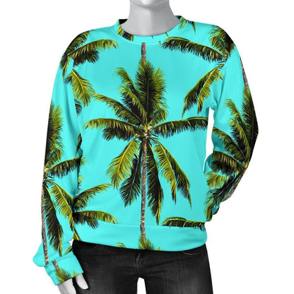 Tropical Palm Tree Pattern Print Women's Crewneck Sweatshirt GearFrost