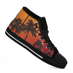 Tropical Palm Tree Sunset Print Black High Top Shoes