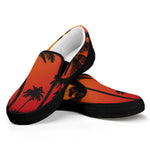 Tropical Palm Tree Sunset Print Black Slip On Shoes