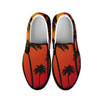 Tropical Palm Tree Sunset Print Black Slip On Shoes