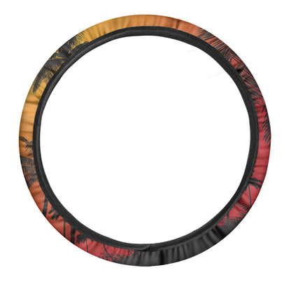 Tropical Palm Tree Sunset Print Car Steering Wheel Cover