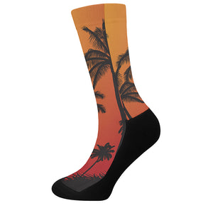 Tropical Palm Tree Sunset Print Crew Socks