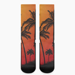 Tropical Palm Tree Sunset Print Crew Socks