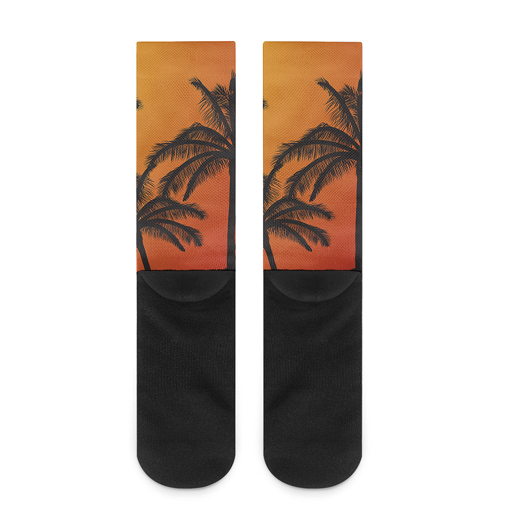 Tropical Palm Tree Sunset Print Crew Socks