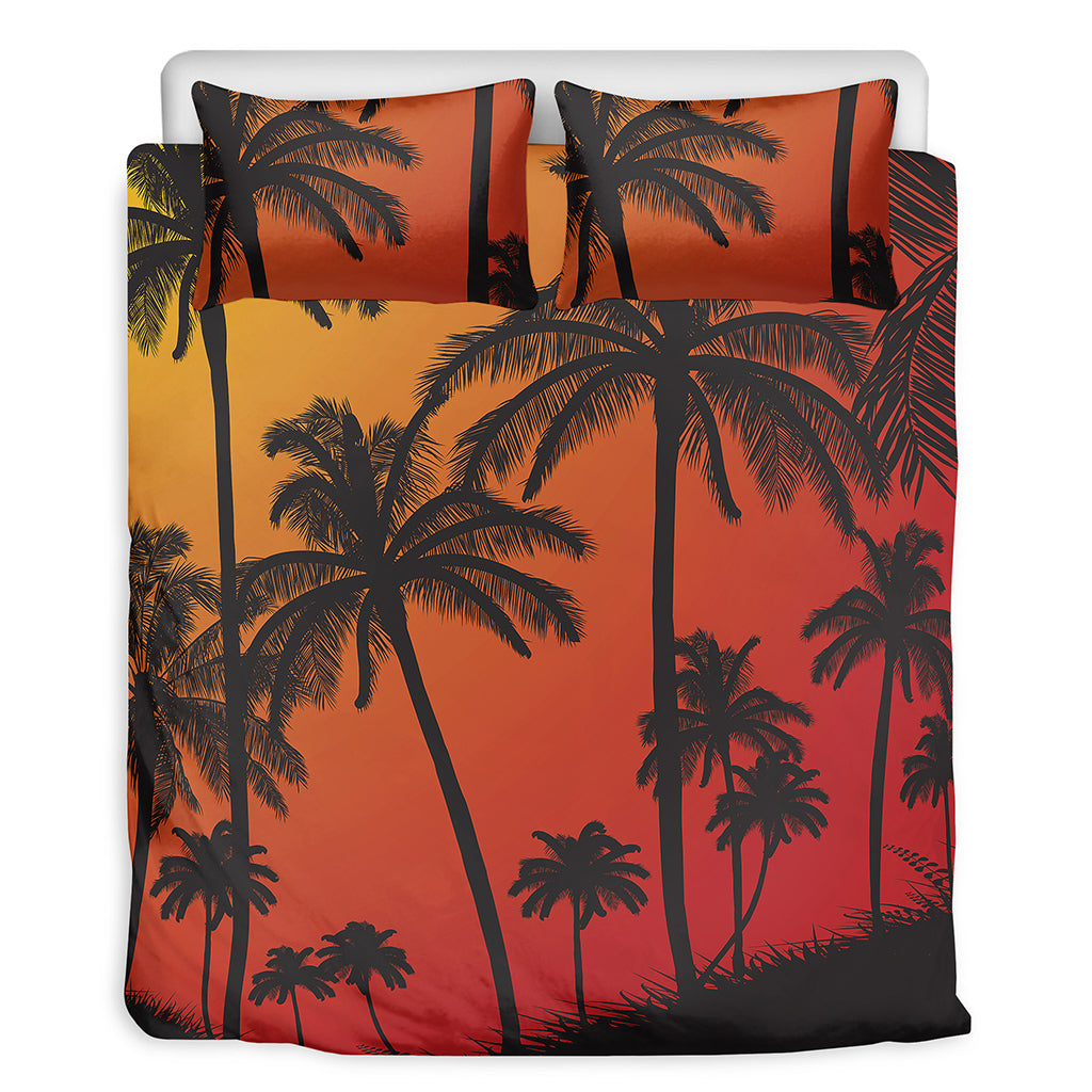 Tropical Palm Tree Sunset Print Duvet Cover Bedding Set