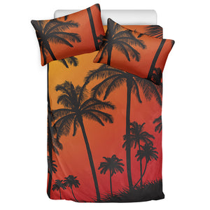 Tropical Palm Tree Sunset Print Duvet Cover Bedding Set