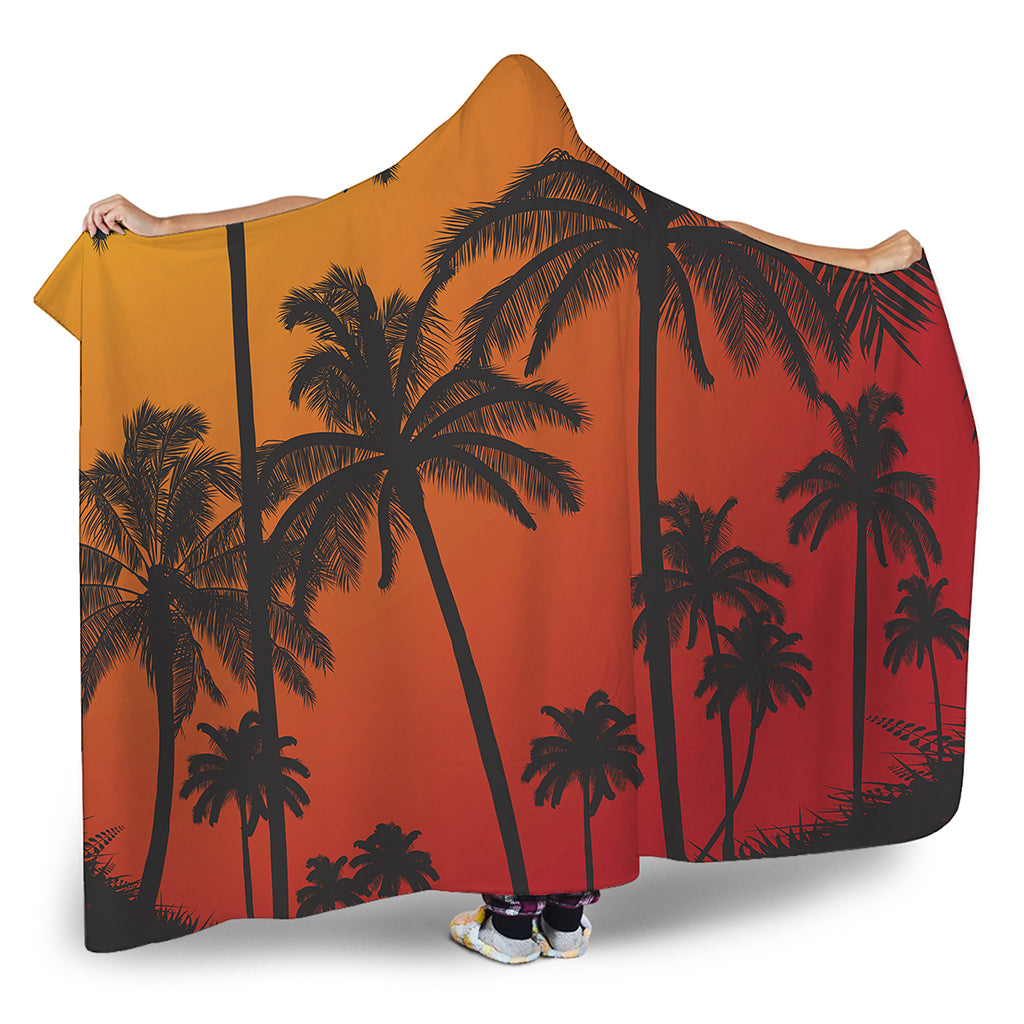 Tropical Palm Tree Sunset Print Hooded Blanket