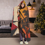 Tropical Palm Tree Sunset Print Hooded Blanket