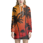 Tropical Palm Tree Sunset Print Hoodie Dress