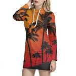 Tropical Palm Tree Sunset Print Hoodie Dress