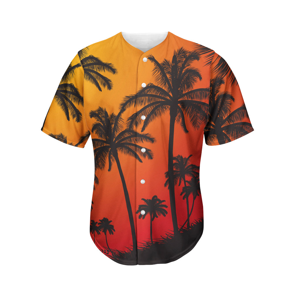 Tropical Palm Tree Sunset Print Men's Baseball Jersey