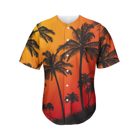 Tropical Palm Tree Sunset Print Men's Baseball Jersey