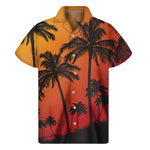 Tropical Palm Tree Sunset Print Men's Short Sleeve Shirt