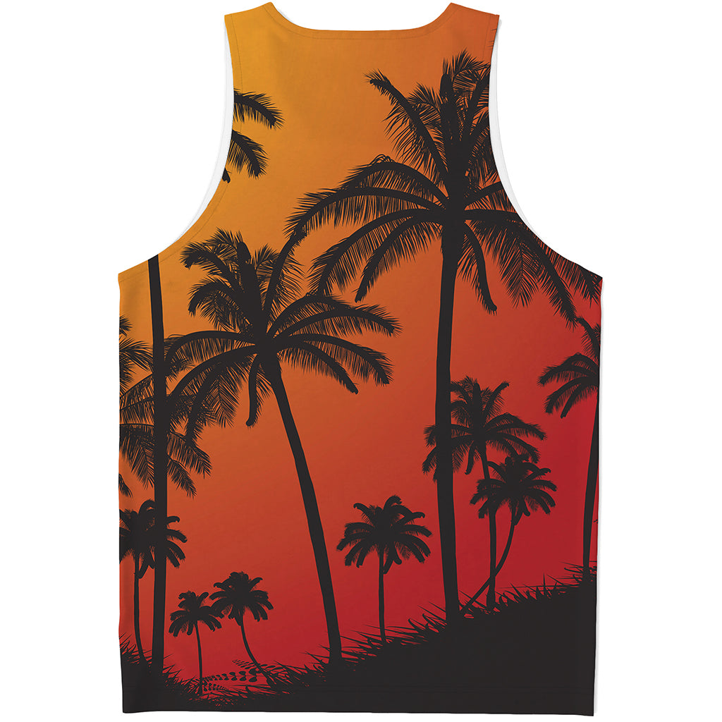 Tropical Palm Tree Sunset Print Men's Tank Top