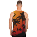 Tropical Palm Tree Sunset Print Men's Tank Top