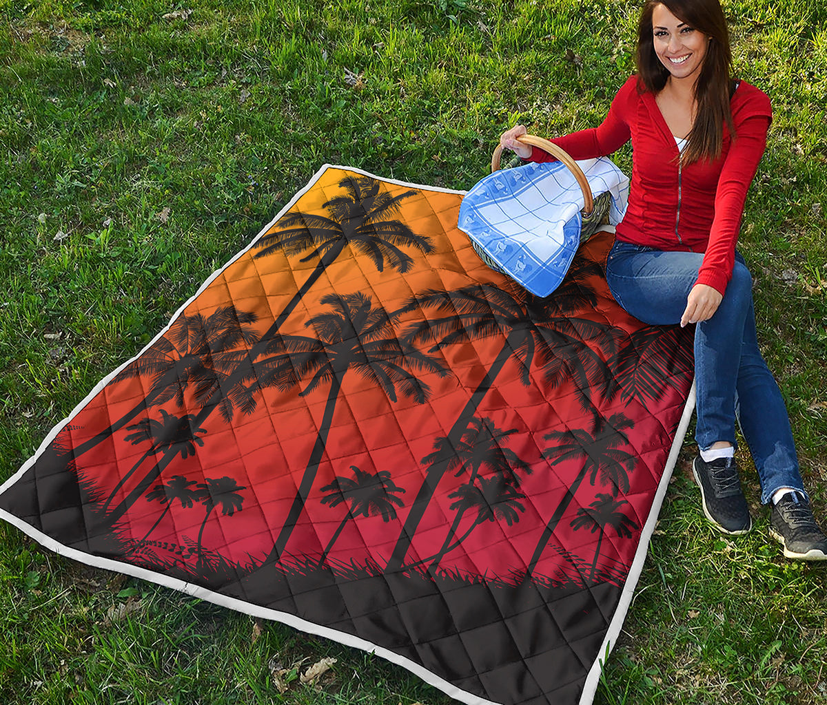 Tropical Palm Tree Sunset Print Quilt