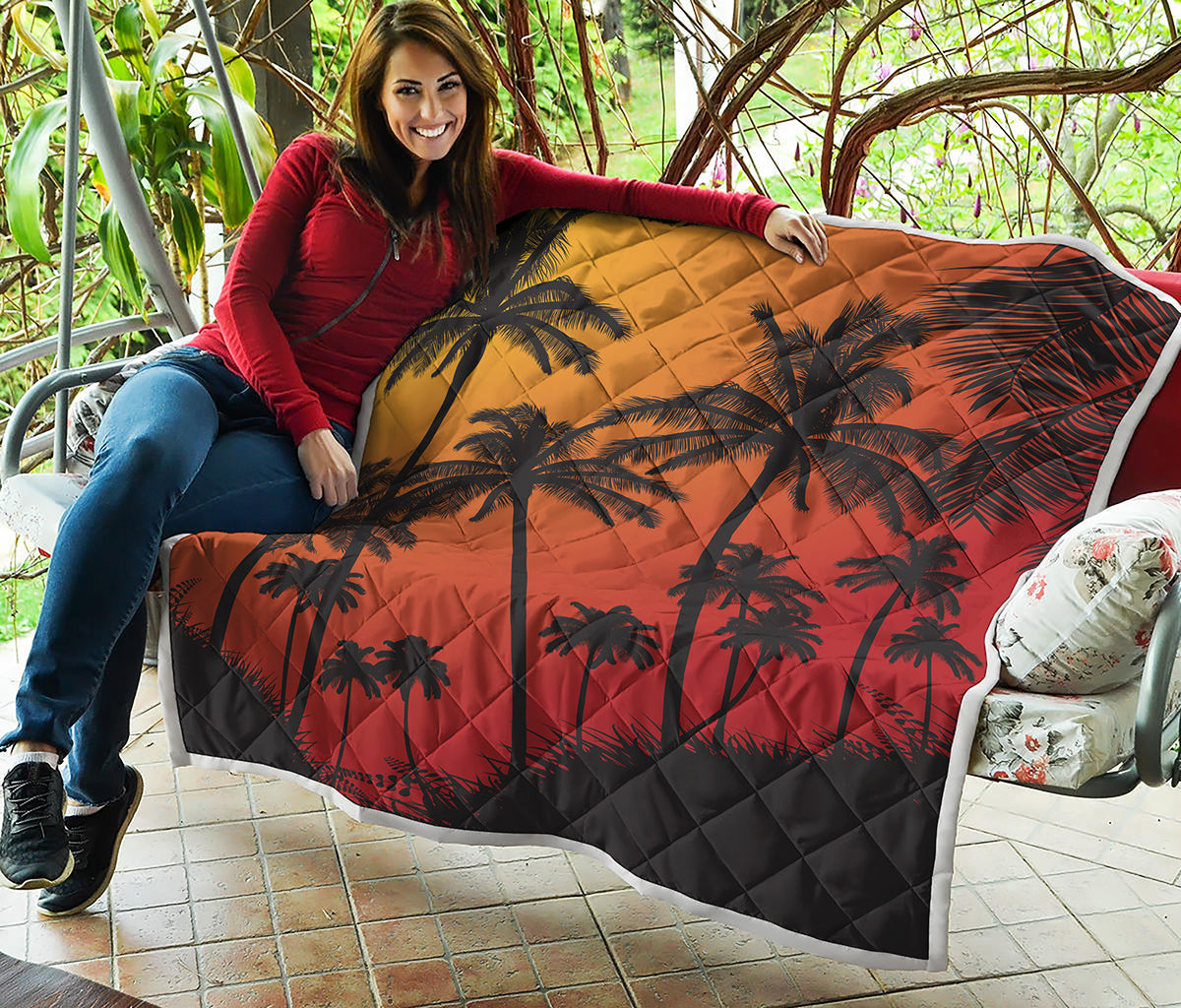 Tropical Palm Tree Sunset Print Quilt