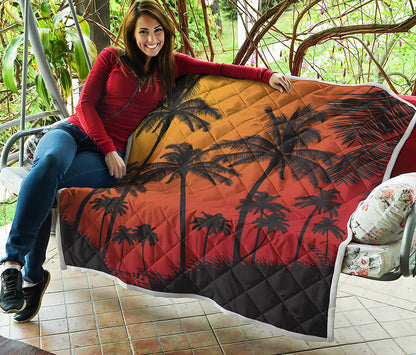 Tropical Palm Tree Sunset Print Quilt