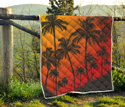 Tropical Palm Tree Sunset Print Quilt