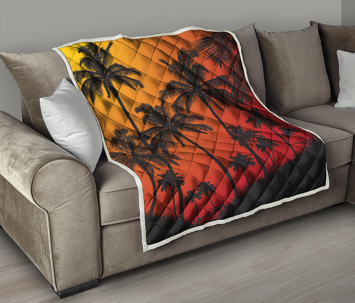 Tropical Palm Tree Sunset Print Quilt