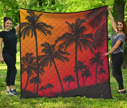 Tropical Palm Tree Sunset Print Quilt
