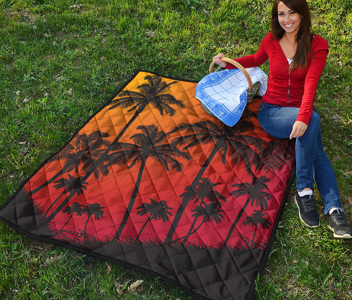 Tropical Palm Tree Sunset Print Quilt