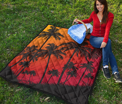 Tropical Palm Tree Sunset Print Quilt
