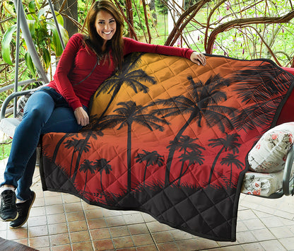 Tropical Palm Tree Sunset Print Quilt
