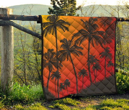 Tropical Palm Tree Sunset Print Quilt