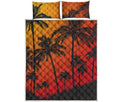 Tropical Palm Tree Sunset Print Quilt Bed Set