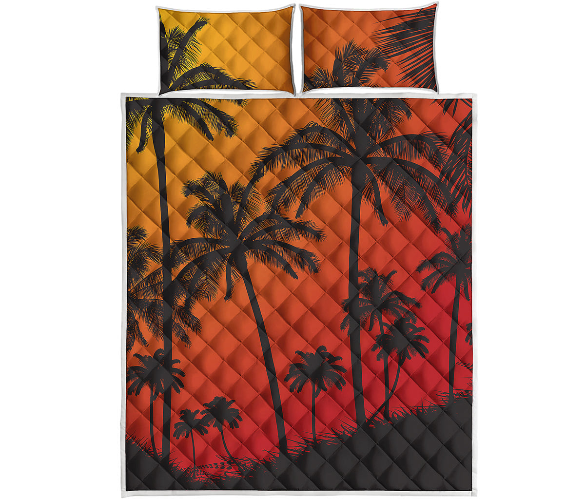 Tropical Palm Tree Sunset Print Quilt Bed Set