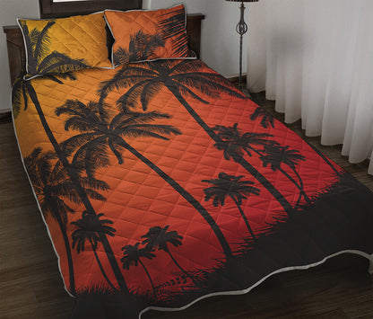 Tropical Palm Tree Sunset Print Quilt Bed Set