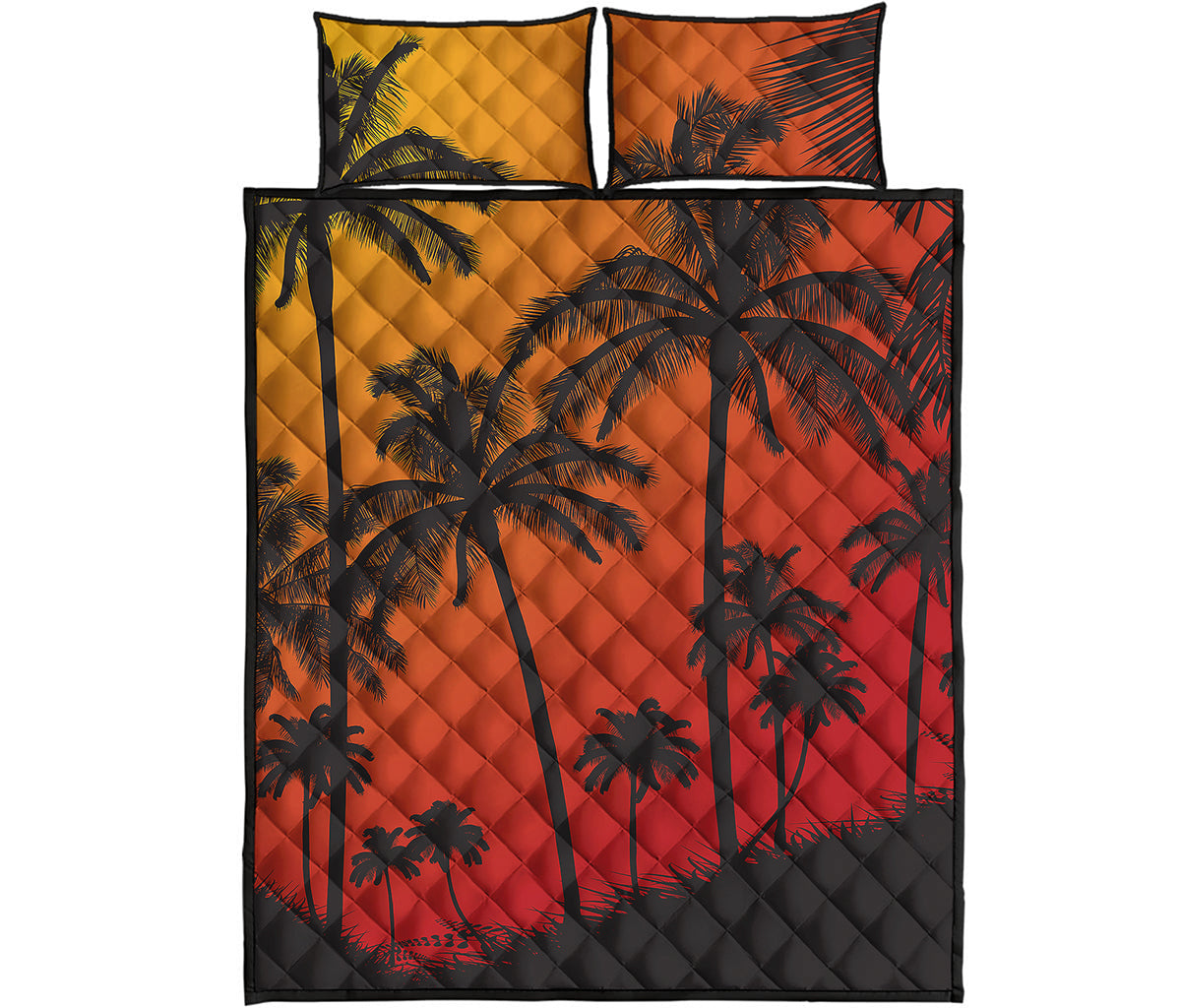 Tropical Palm Tree Sunset Print Quilt Bed Set