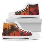 Tropical Palm Tree Sunset Print White High Top Shoes